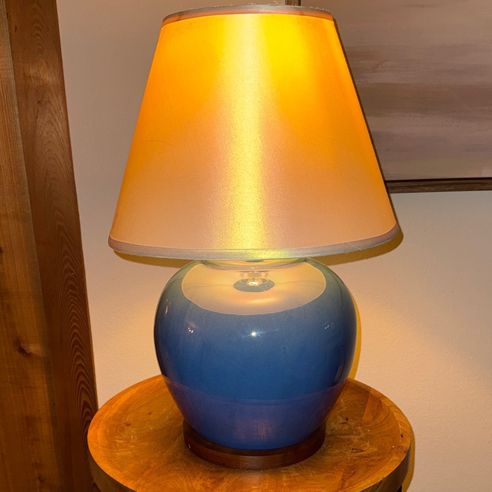 Ralph Lauren Blue Ceramic Table Lamp with Cream Shade